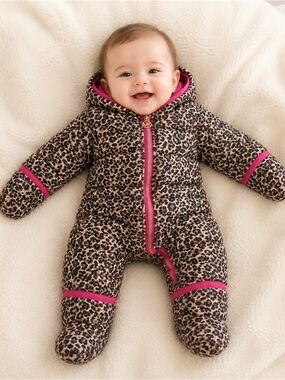 MICHAEL Michael Kors Leopard-Print Puffer One-Piece Pink Trim 0-6 M NWT